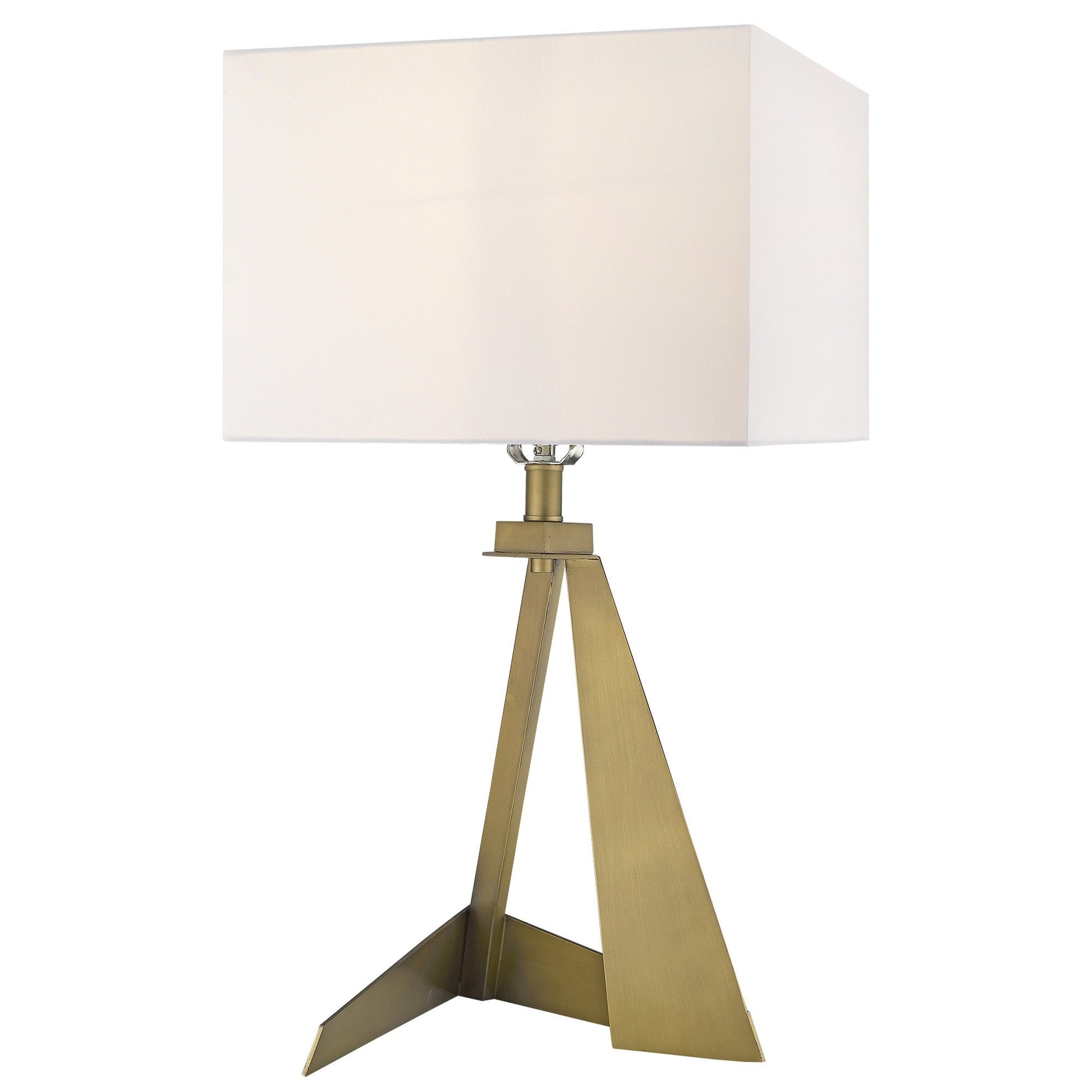HomeRoots 25" Table Lamp With White Rectangular Shade in Brass Metal Finish