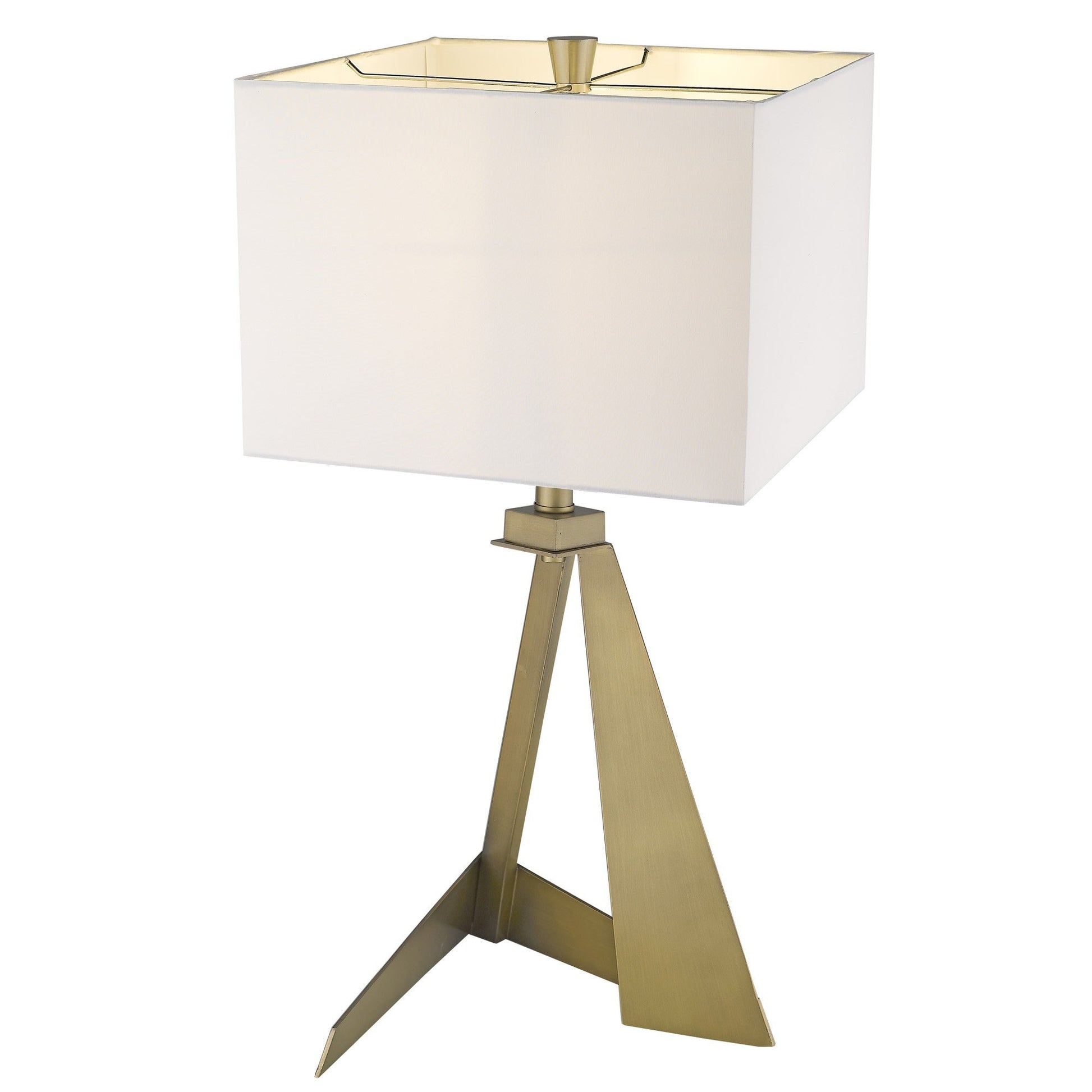 HomeRoots 25" Table Lamp With White Rectangular Shade in Brass Metal Finish