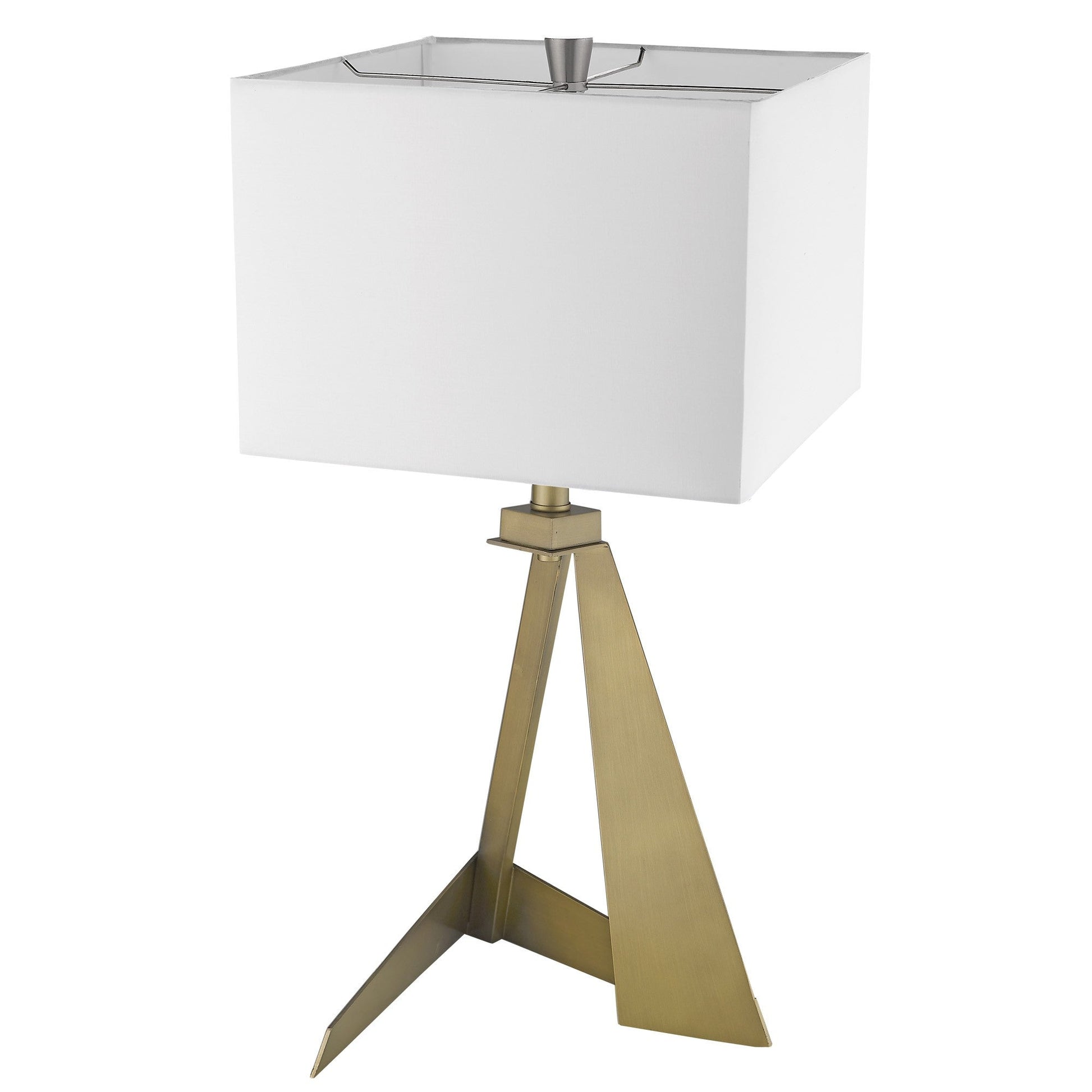 HomeRoots 25" Table Lamp With White Rectangular Shade in Brass Metal Finish
