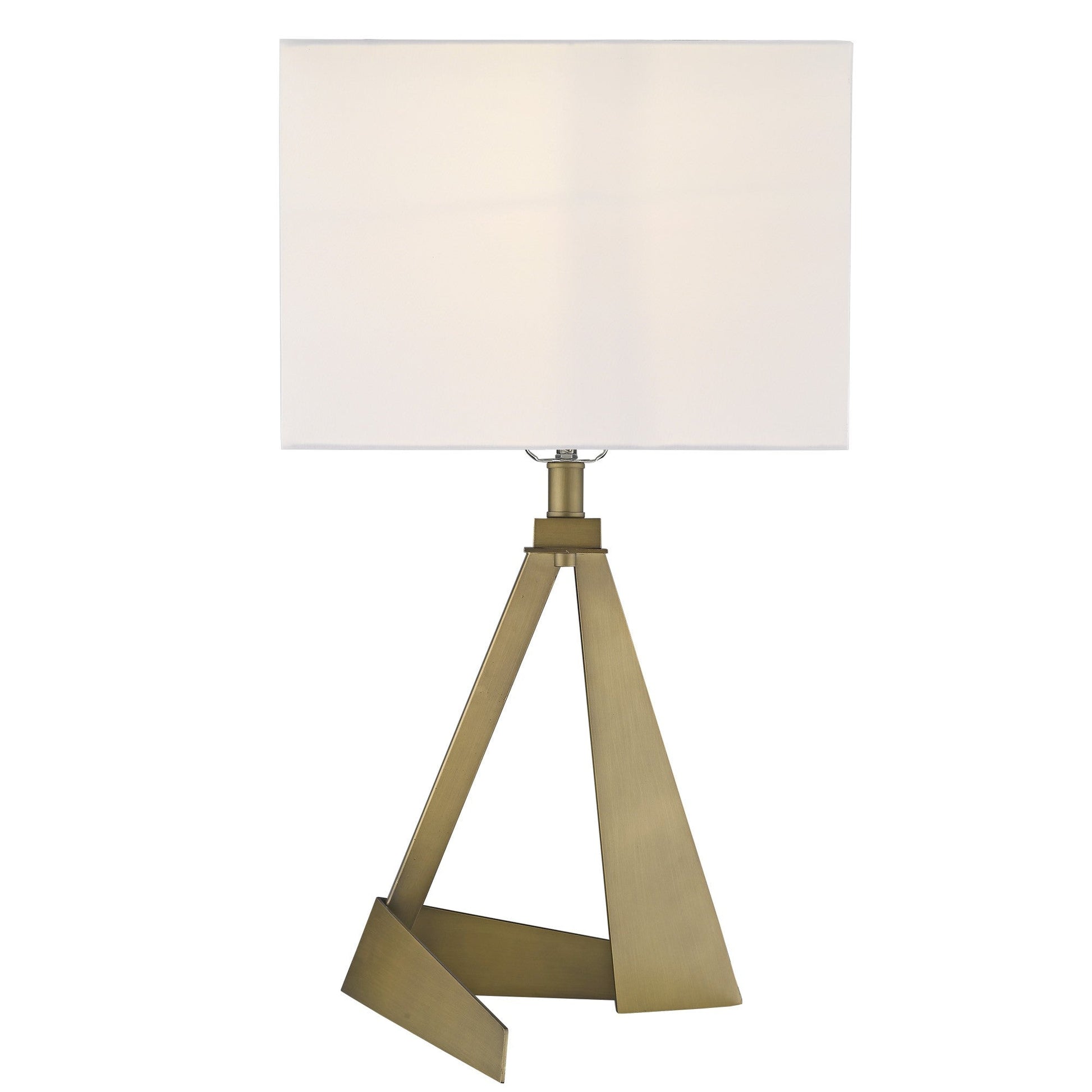 HomeRoots 25" Table Lamp With White Rectangular Shade in Brass Metal Finish
