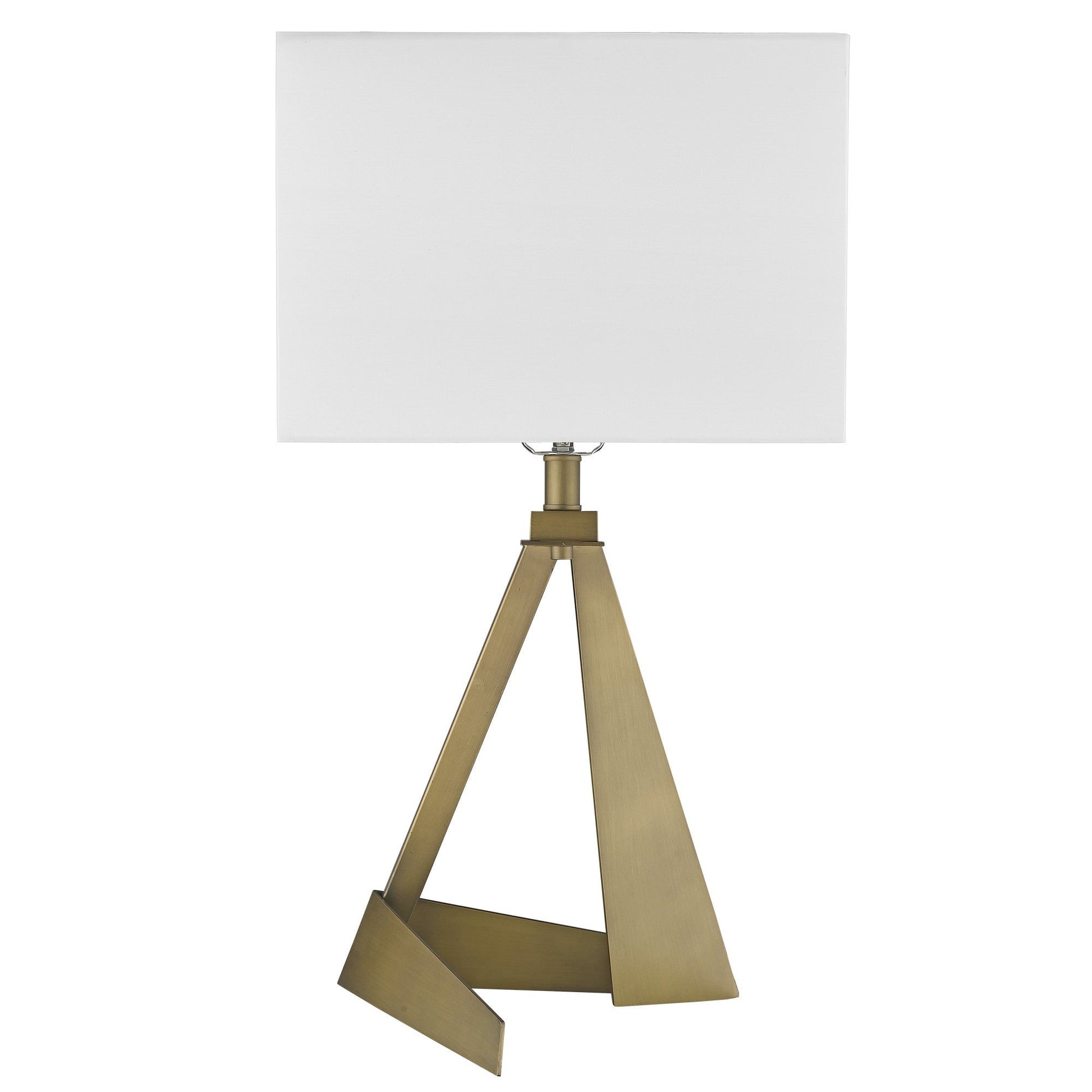HomeRoots 25" Table Lamp With White Rectangular Shade in Brass Metal Finish