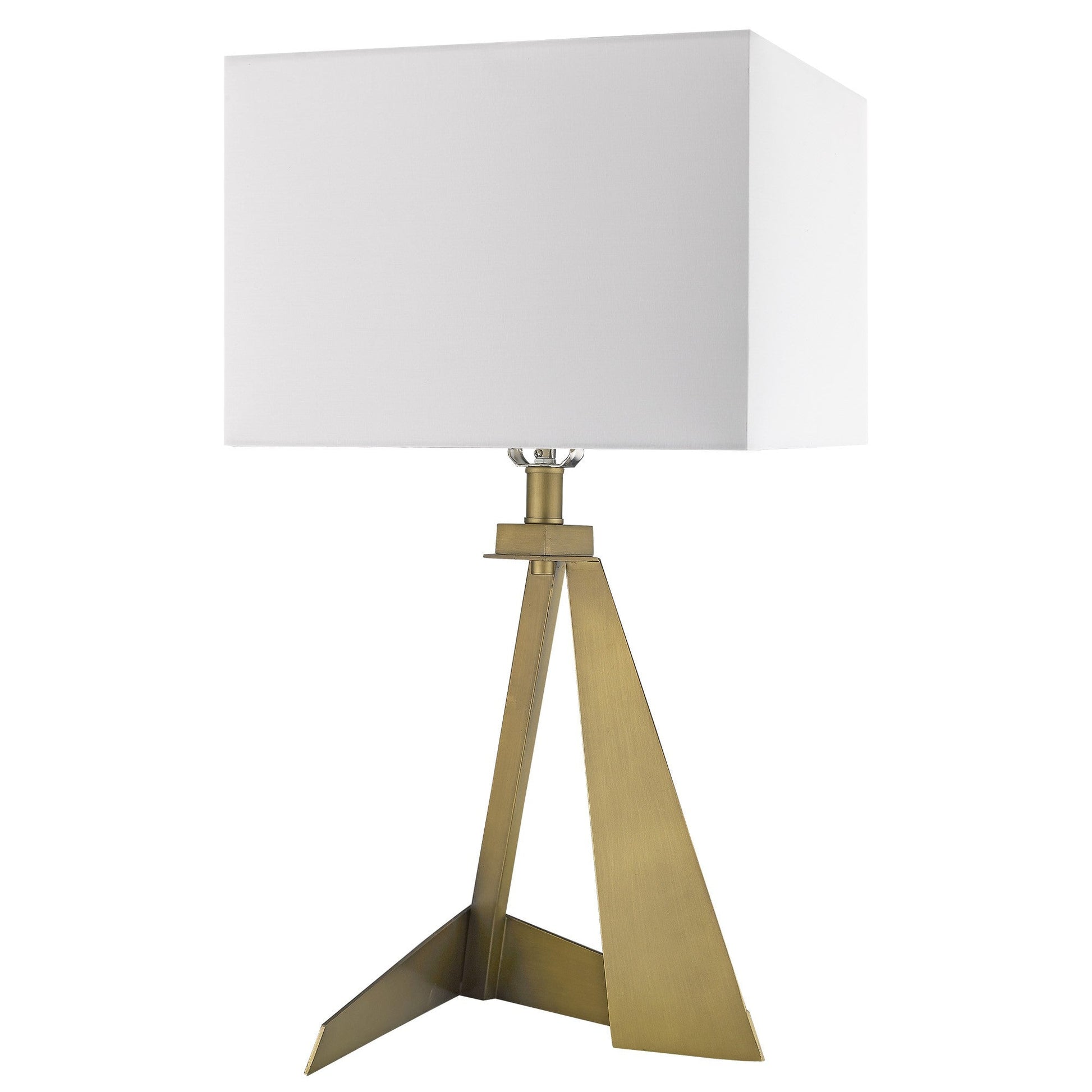 HomeRoots 25" Table Lamp With White Rectangular Shade in Brass Metal Finish