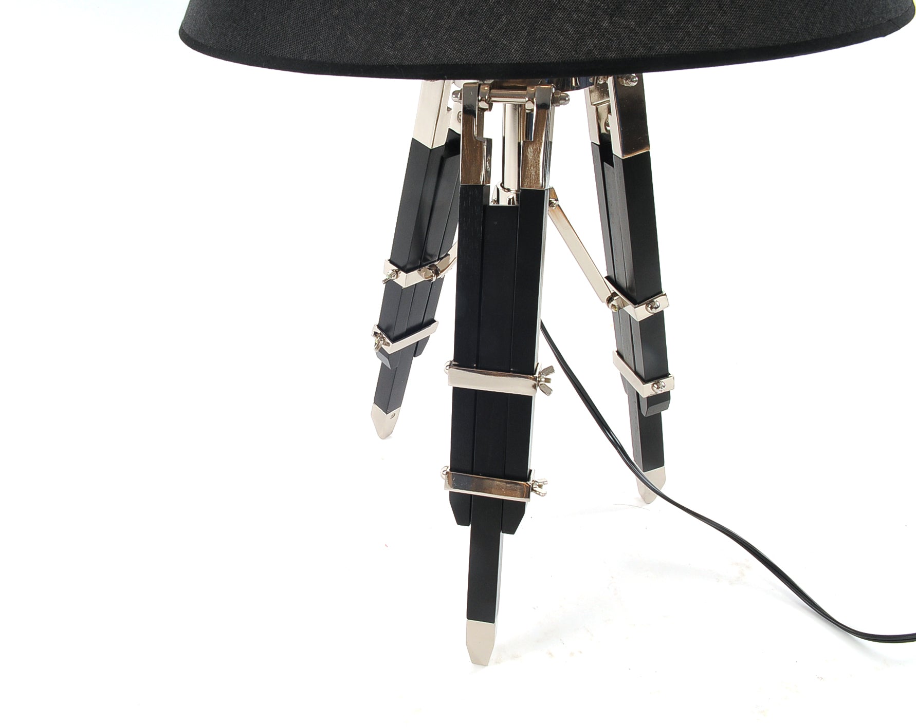 HomeRoots 26" Black Metal Tripod Table Lamp With Black Shade