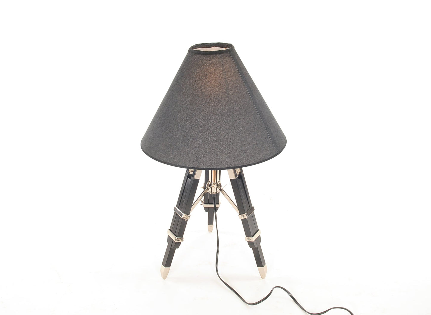 HomeRoots 26" Black Metal Tripod Table Lamp With Black Shade
