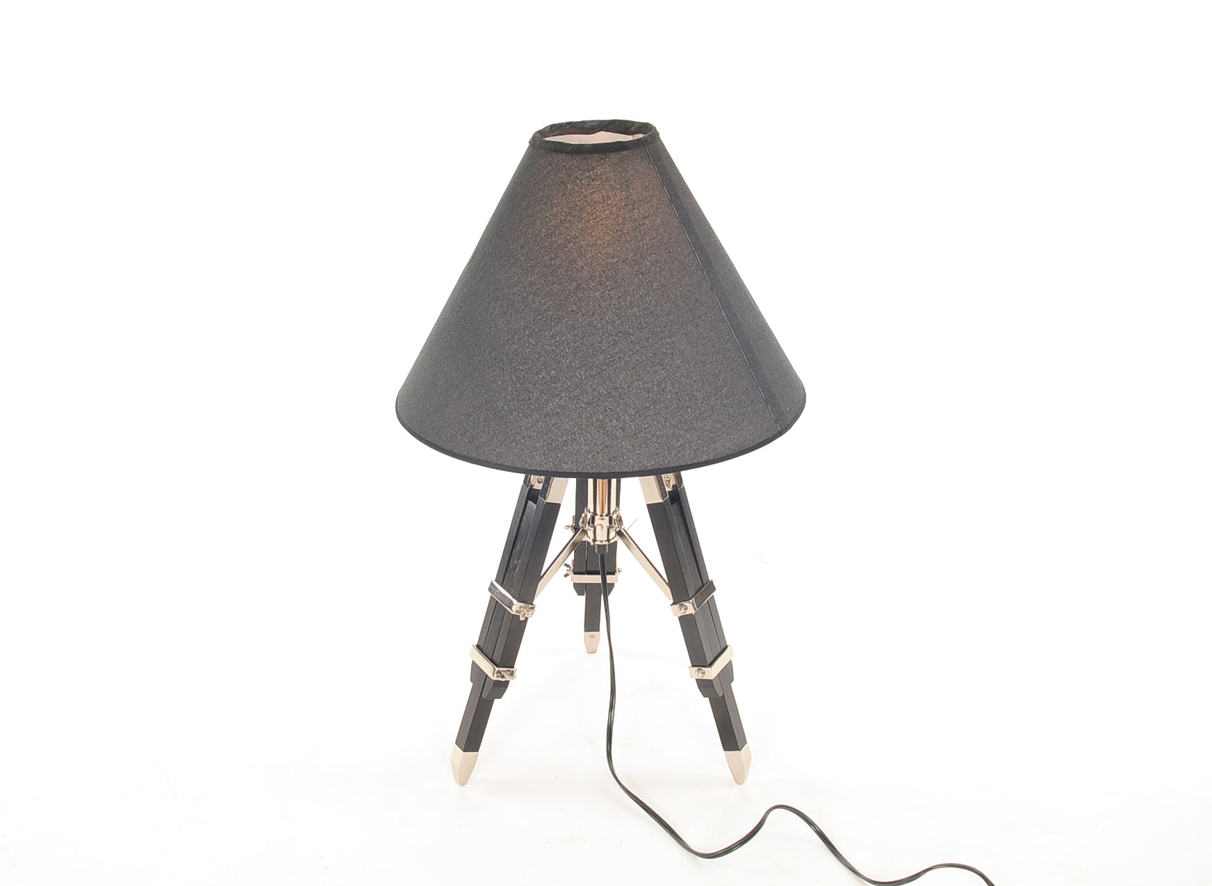 HomeRoots 26" Black Metal Tripod Table Lamp With Black Shade