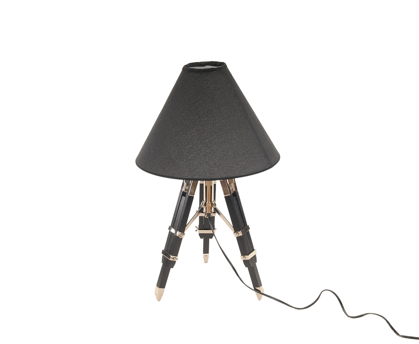 HomeRoots 26" Black Metal Tripod Table Lamp With Black Shade