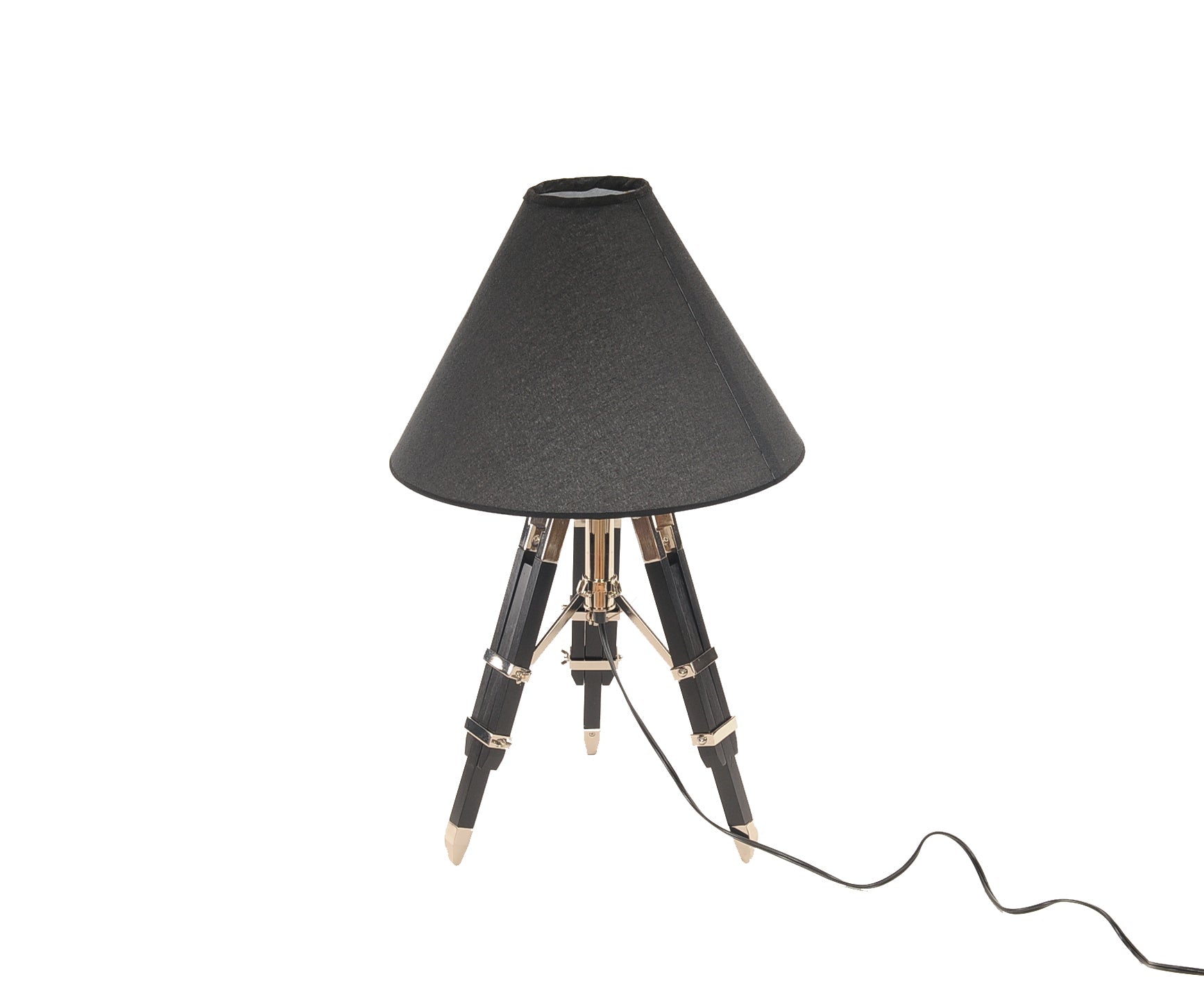 HomeRoots 26" Black Metal Tripod Table Lamp With Black Shade