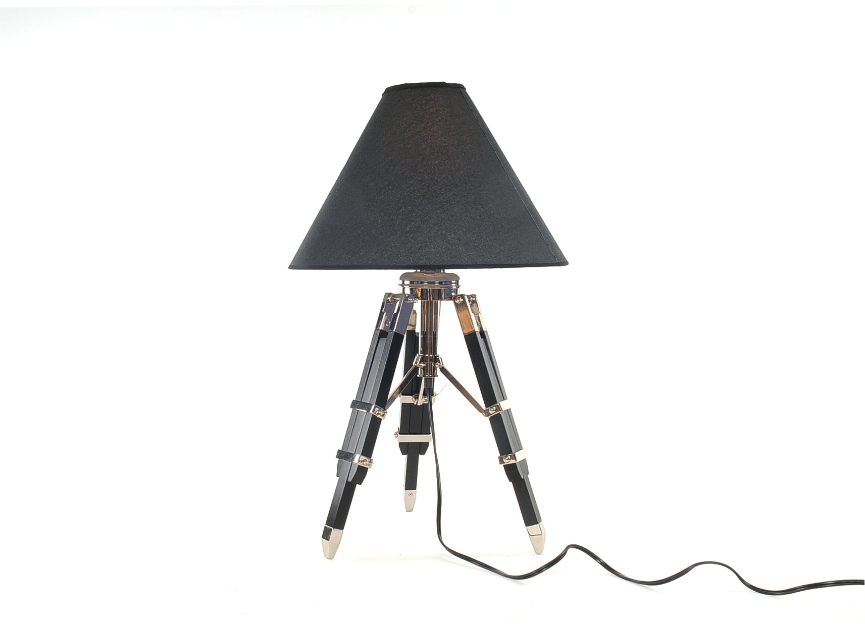 HomeRoots 26" Black Metal Tripod Table Lamp With Black Shade