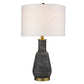 HomeRoots 26" Column Table Lamp With White Drum Shade in Brass Metal Finish