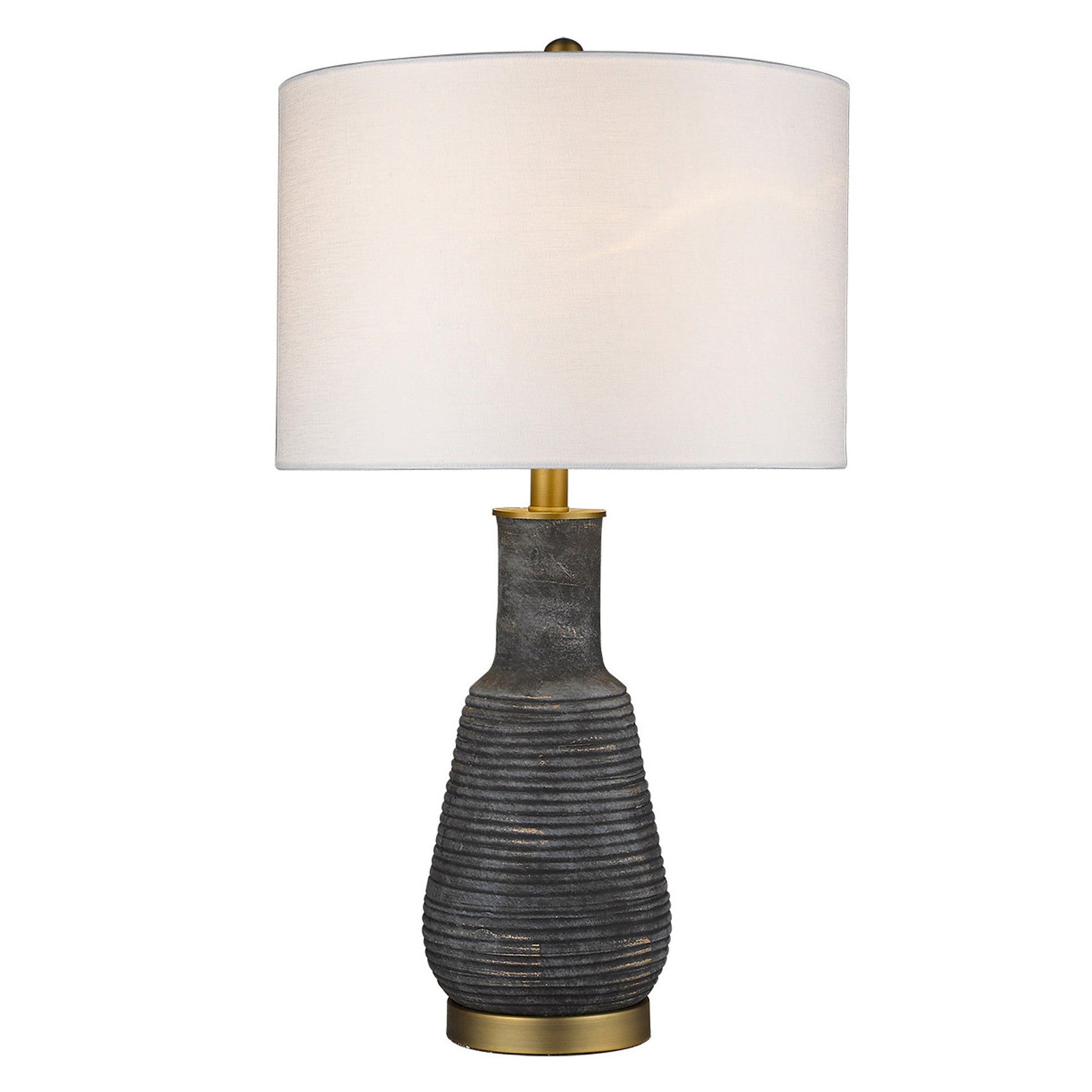 HomeRoots 26" Column Table Lamp With White Drum Shade in Brass Metal Finish