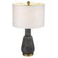 HomeRoots 26" Column Table Lamp With White Drum Shade in Brass Metal Finish
