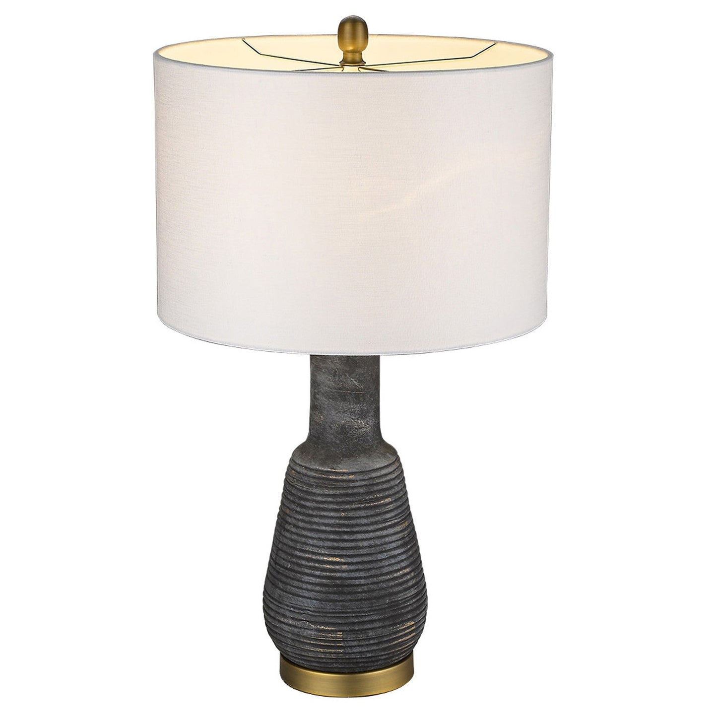 HomeRoots 26" Column Table Lamp With White Drum Shade in Brass Metal Finish