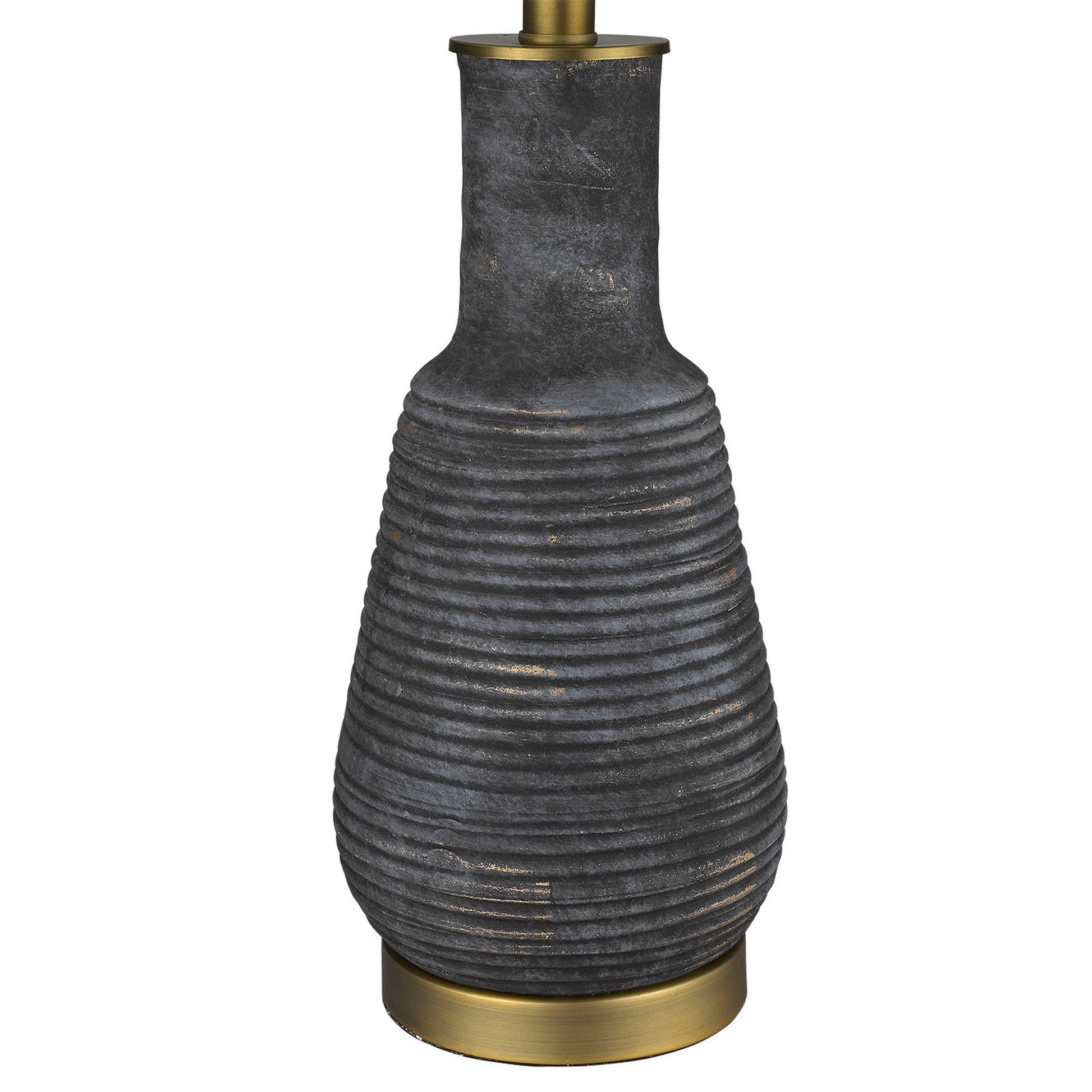 HomeRoots 26" Column Table Lamp With White Drum Shade in Brass Metal Finish