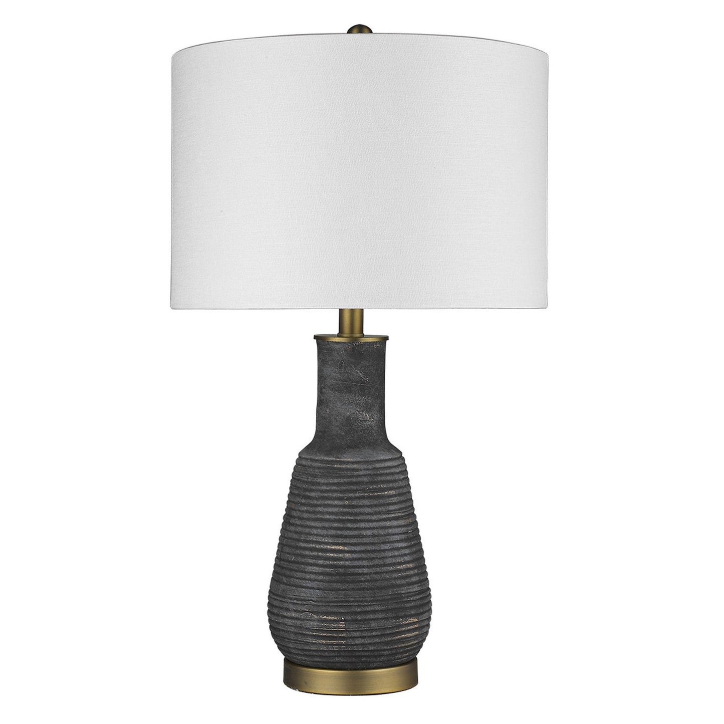 HomeRoots 26" Column Table Lamp With White Drum Shade in Brass Metal Finish