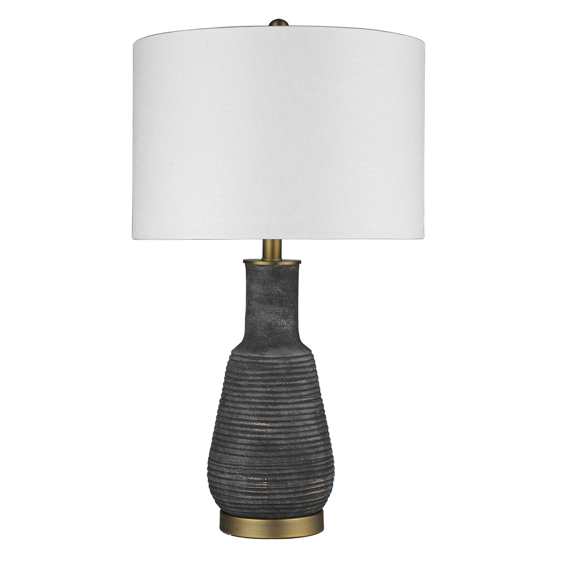 HomeRoots 26" Column Table Lamp With White Drum Shade in Brass Metal Finish