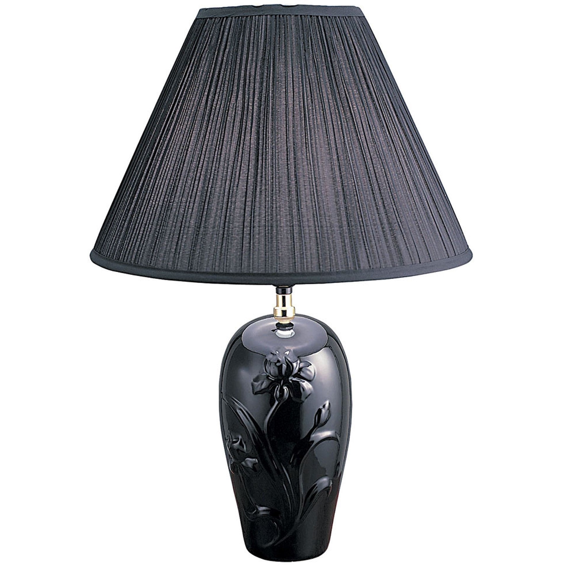 HomeRoots 26" Iris Urn Shape Bedside Table Lamp With Empire Shade in Black Finish