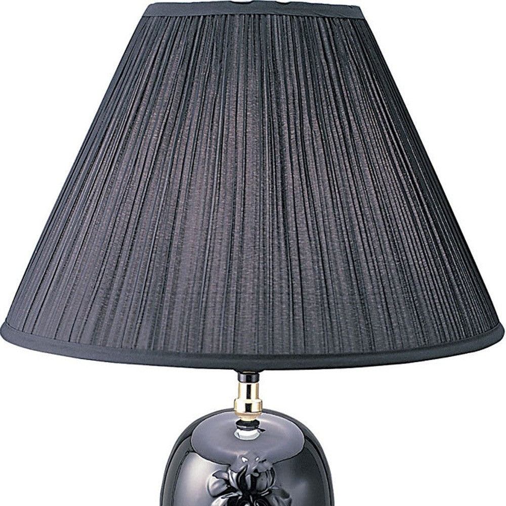 HomeRoots 26" Iris Urn Shape Bedside Table Lamp With Empire Shade in Black Finish