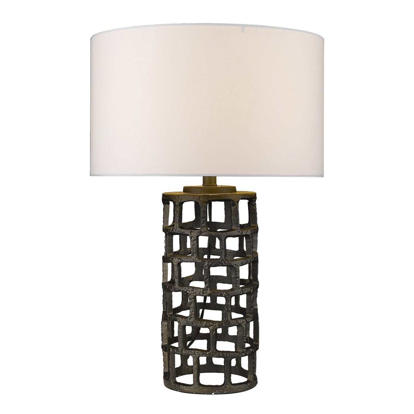 HomeRoots 26" Metal Column Table Lamp With White Drum Shade and Black Finish
