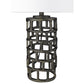 HomeRoots 26" Metal Column Table Lamp With White Drum Shade and Black Finish