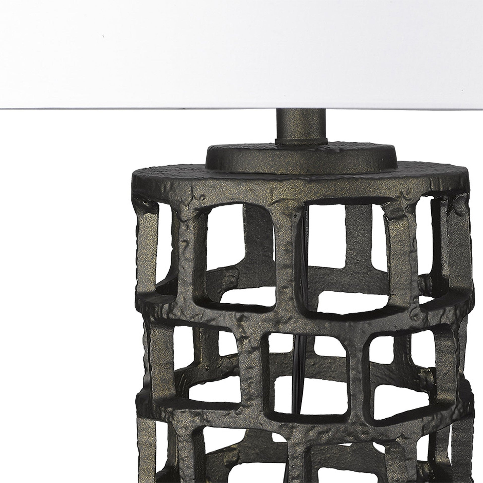 HomeRoots 26" Metal Column Table Lamp With White Drum Shade and Black Finish