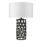 HomeRoots 26" Metal Column Table Lamp With White Drum Shade and Black Finish