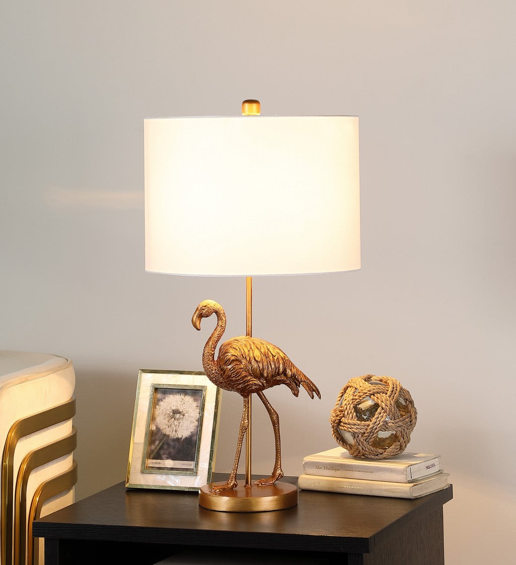 HomeRoots 26” Resin Flamingo Table Lamp in Antiqued Gold Finish