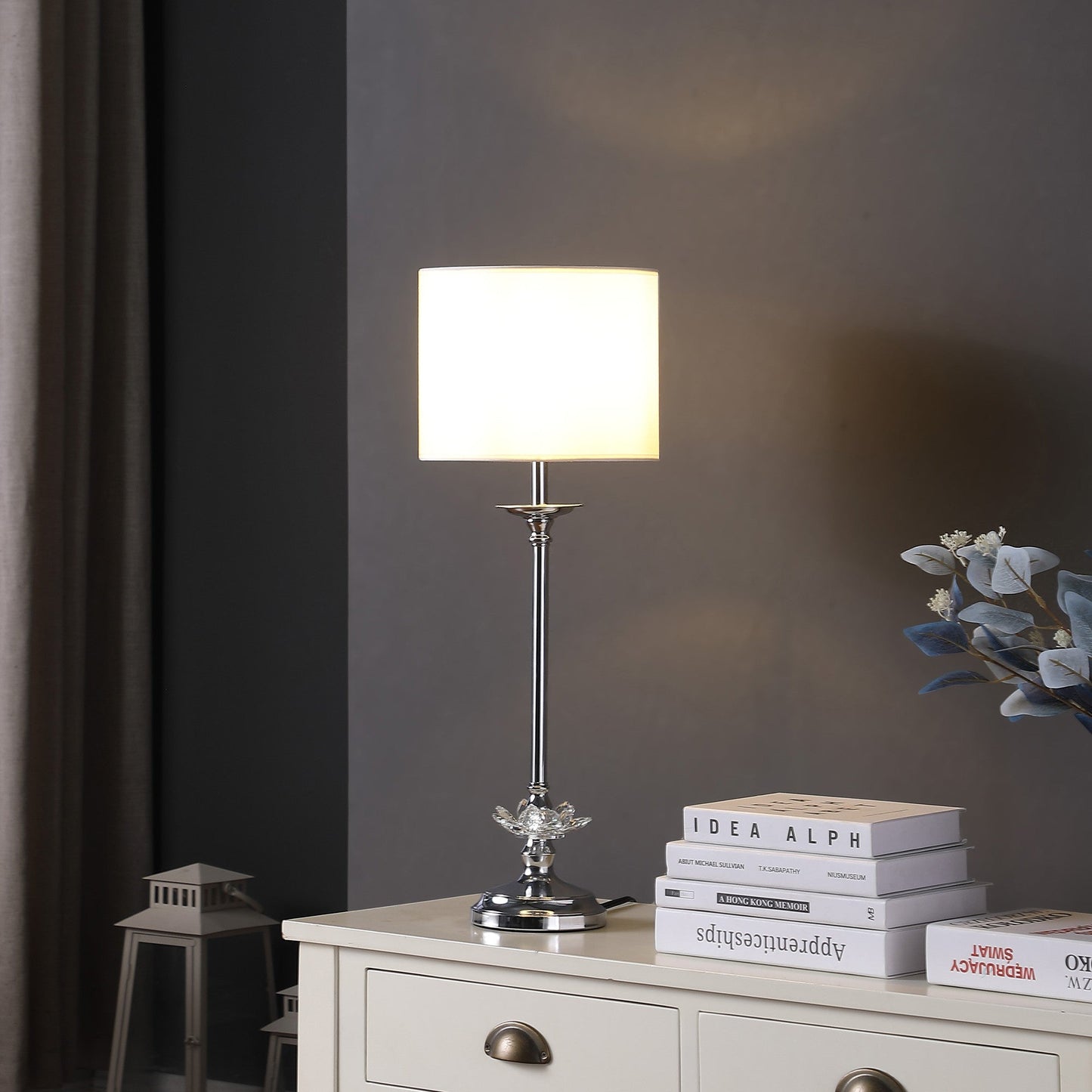 HomeRoots 26" Silver Metal Table Lamp With White Globe Shade