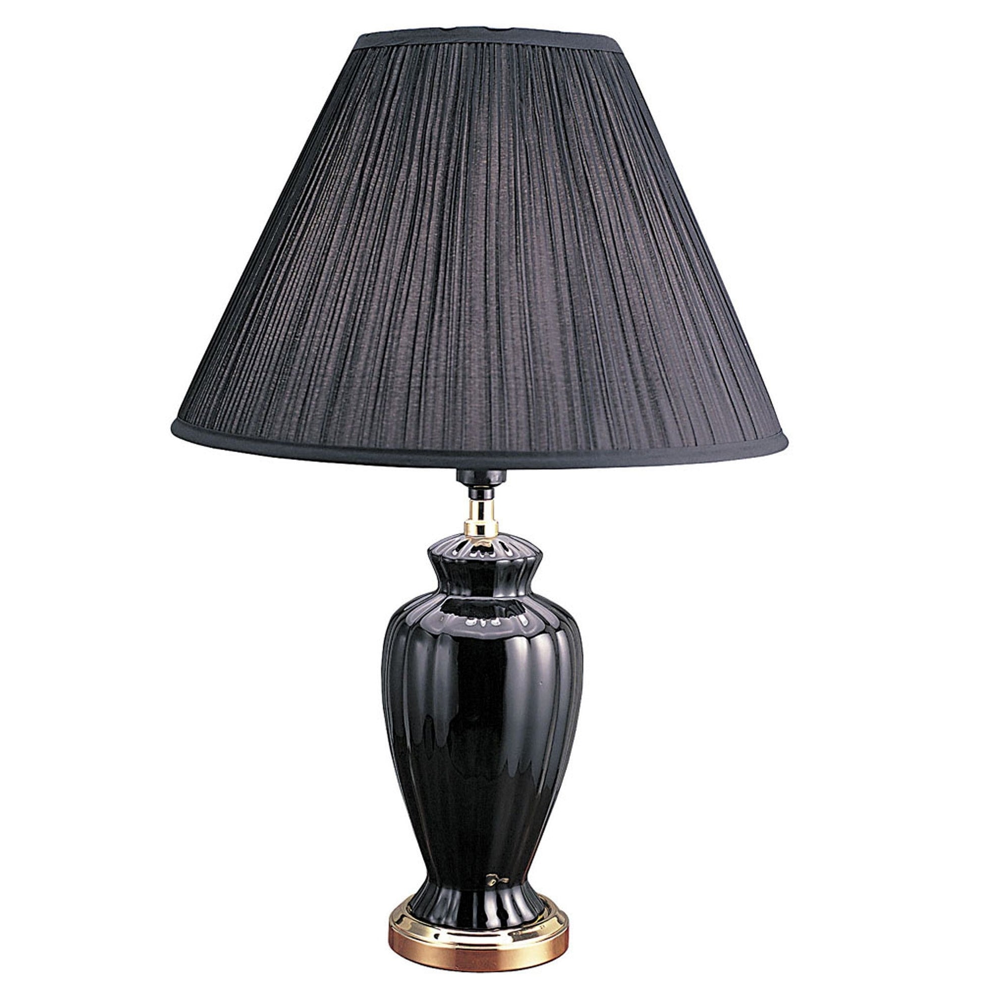HomeRoots 26” Stylish Black Ceramic Urn Shape Table Lamp With Gold Base Finish