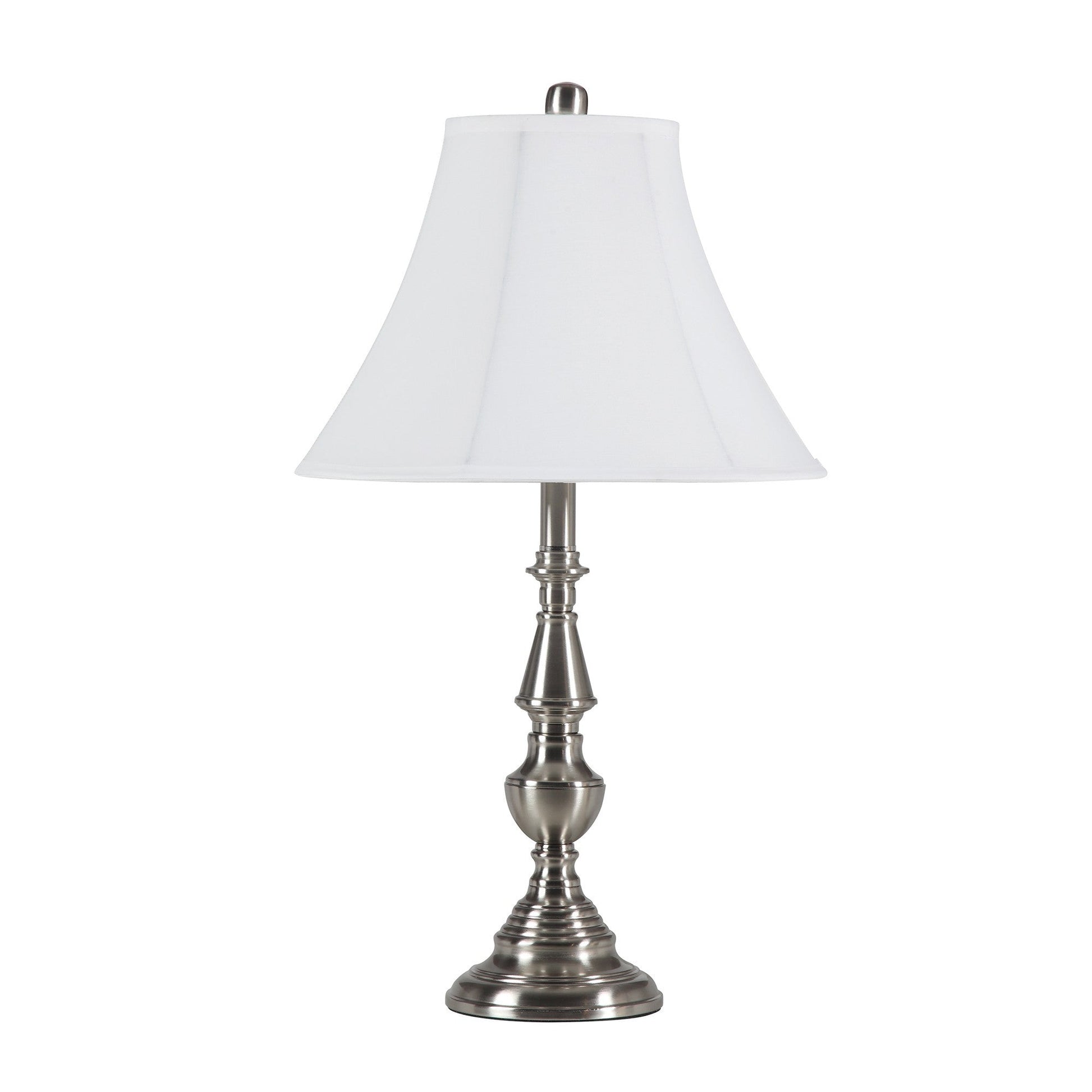 HomeRoots 26” Traditional Metal Table Lamp With White Shade in Brushed Nickel Finish