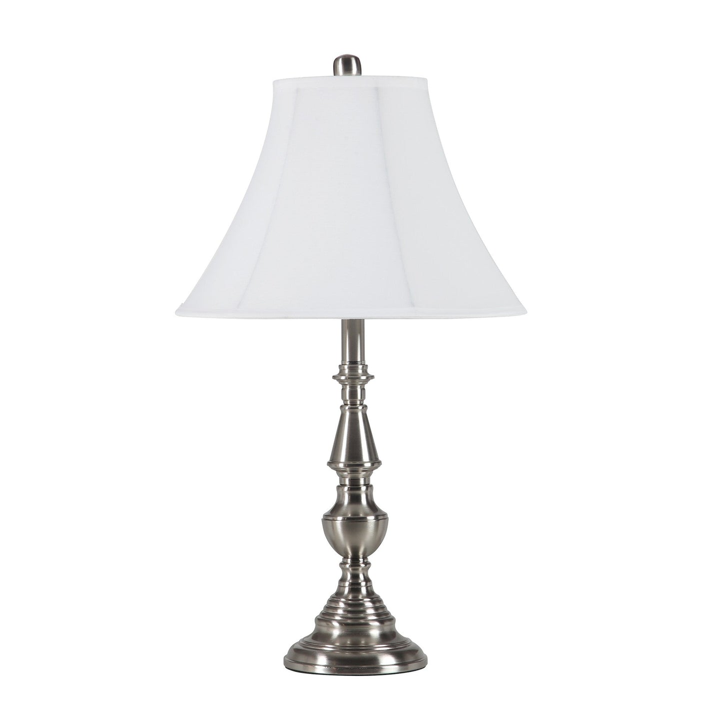 HomeRoots 26” Traditional Metal Table Lamp With White Shade in Brushed Nickel Finish