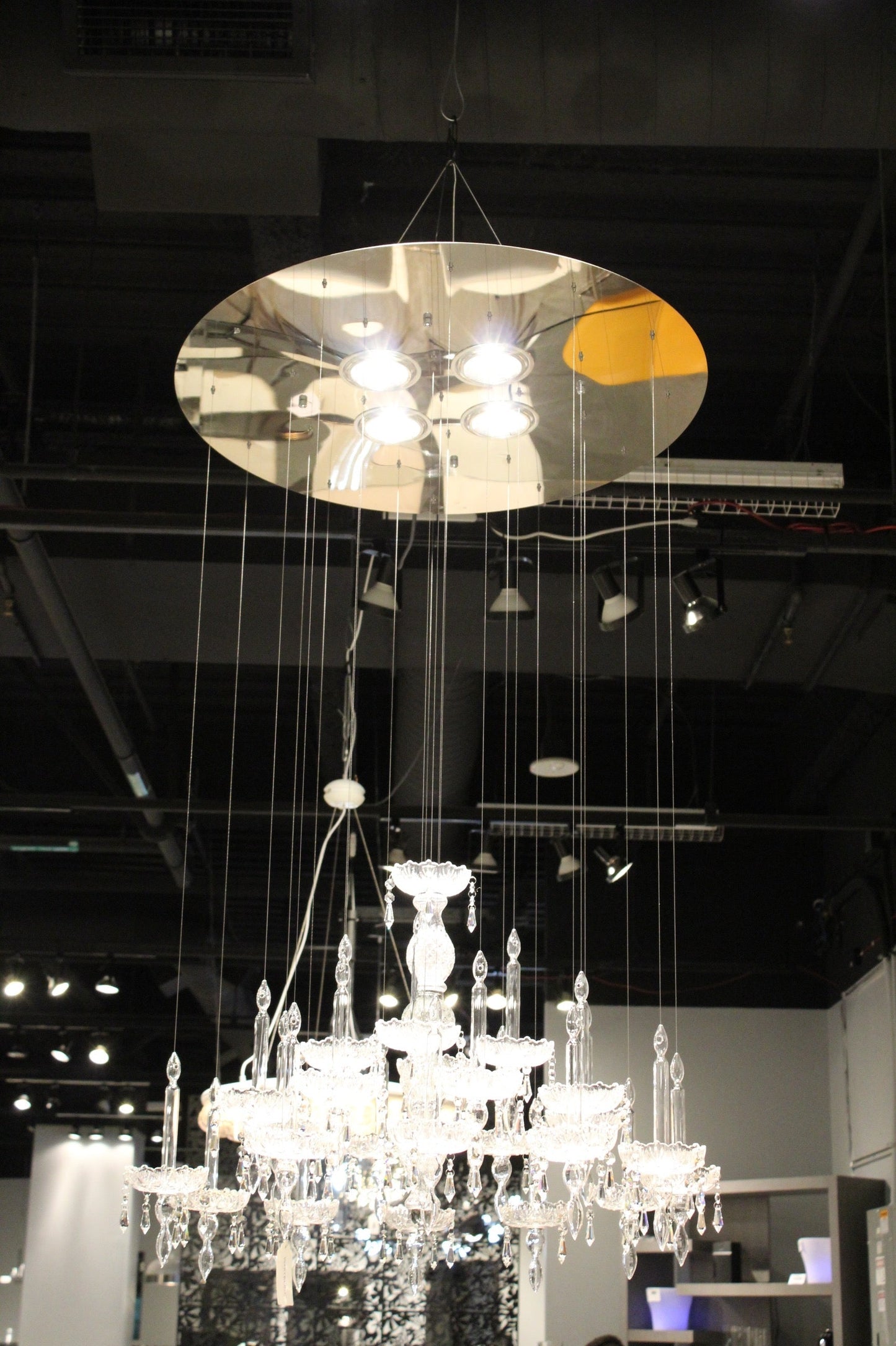 HomeRoots 26" x 26" x 43" Pendant Lamp with Clear Crystal Glass Finish