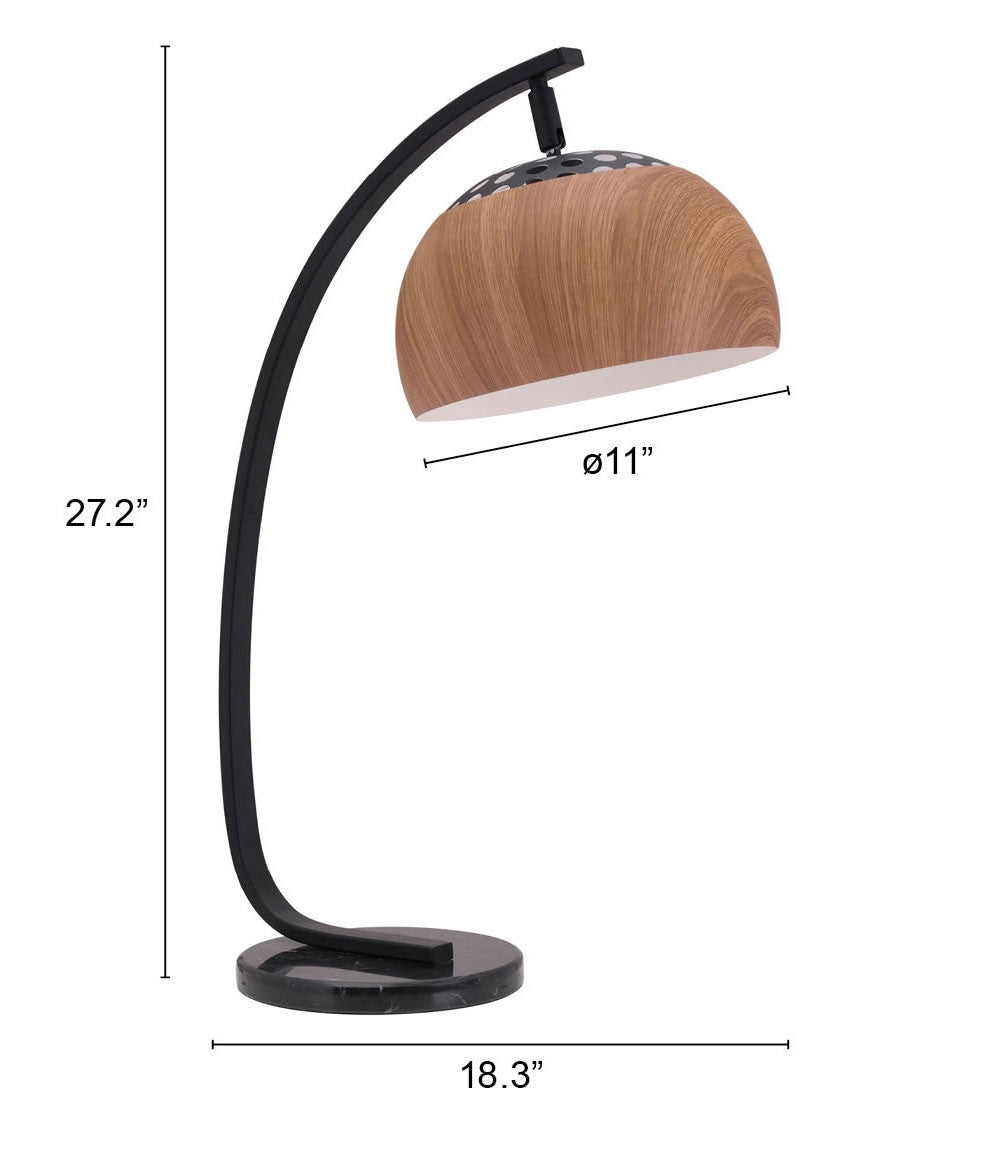 HomeRoots 27" Black Bedside Table Lamp With Brown Dome Shade