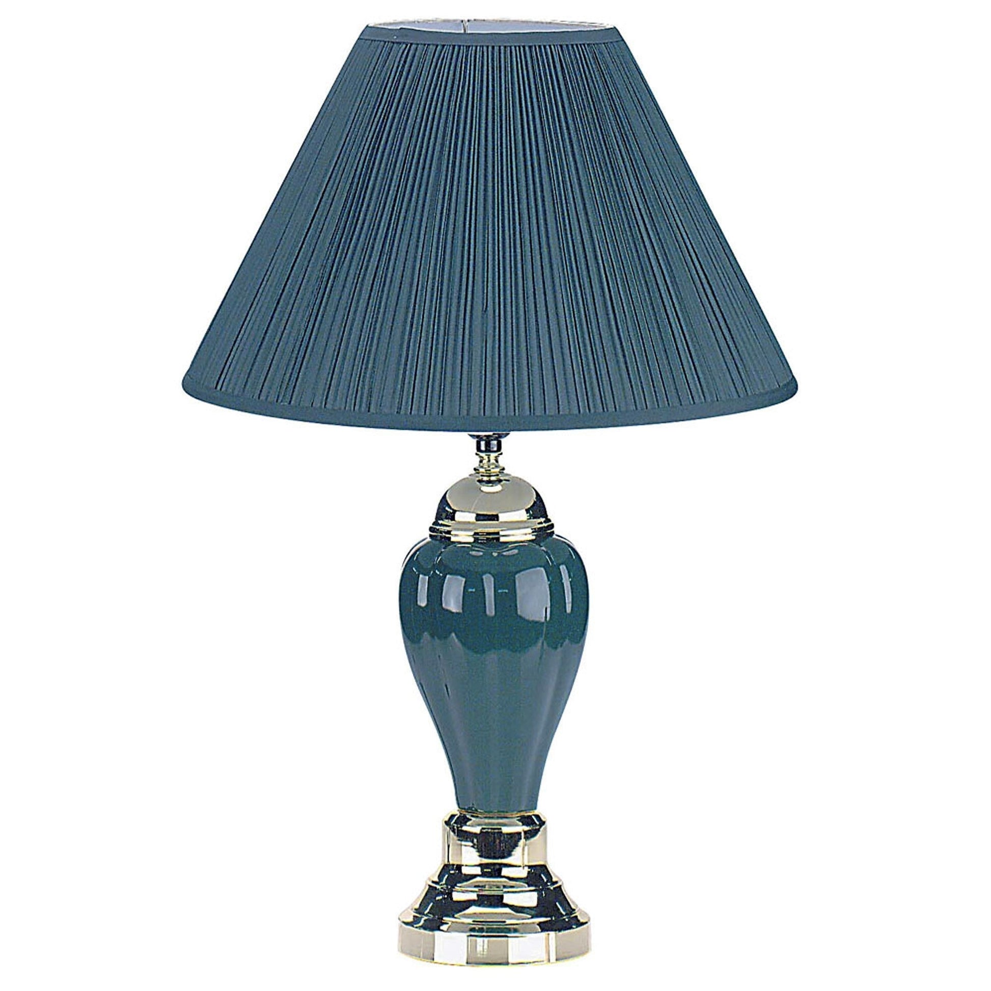 HomeRoots 27" Green Ceramic Bedside Table Lamp With Green Shade and Silver Finish