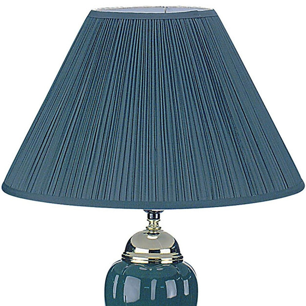 HomeRoots 27" Green Ceramic Bedside Table Lamp With Green Shade and Silver Finish