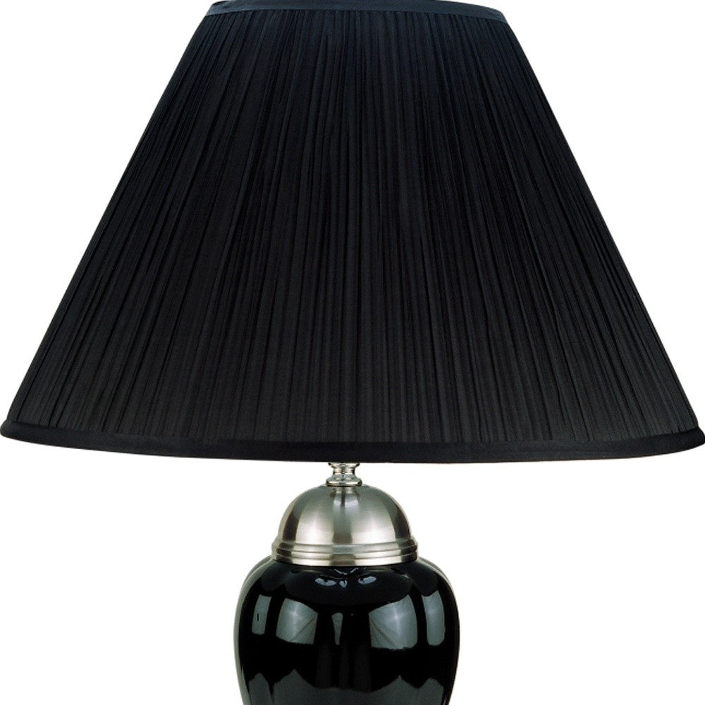 HomeRoots 27" Silver and Black Table Lamp With Black Shade Finish
