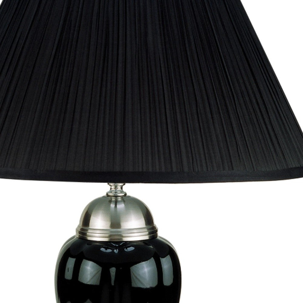HomeRoots 27" Silver and Black Table Lamp With Black Shade Finish