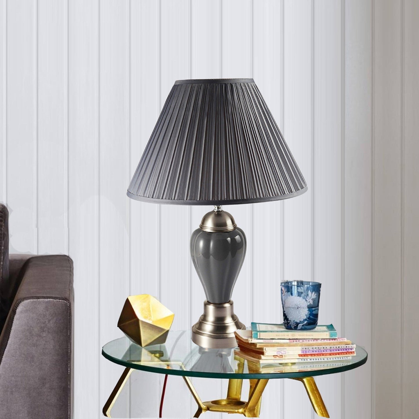 HomeRoots 27" Silver and Dark Gray Table Lamp with Dark Gray Shade