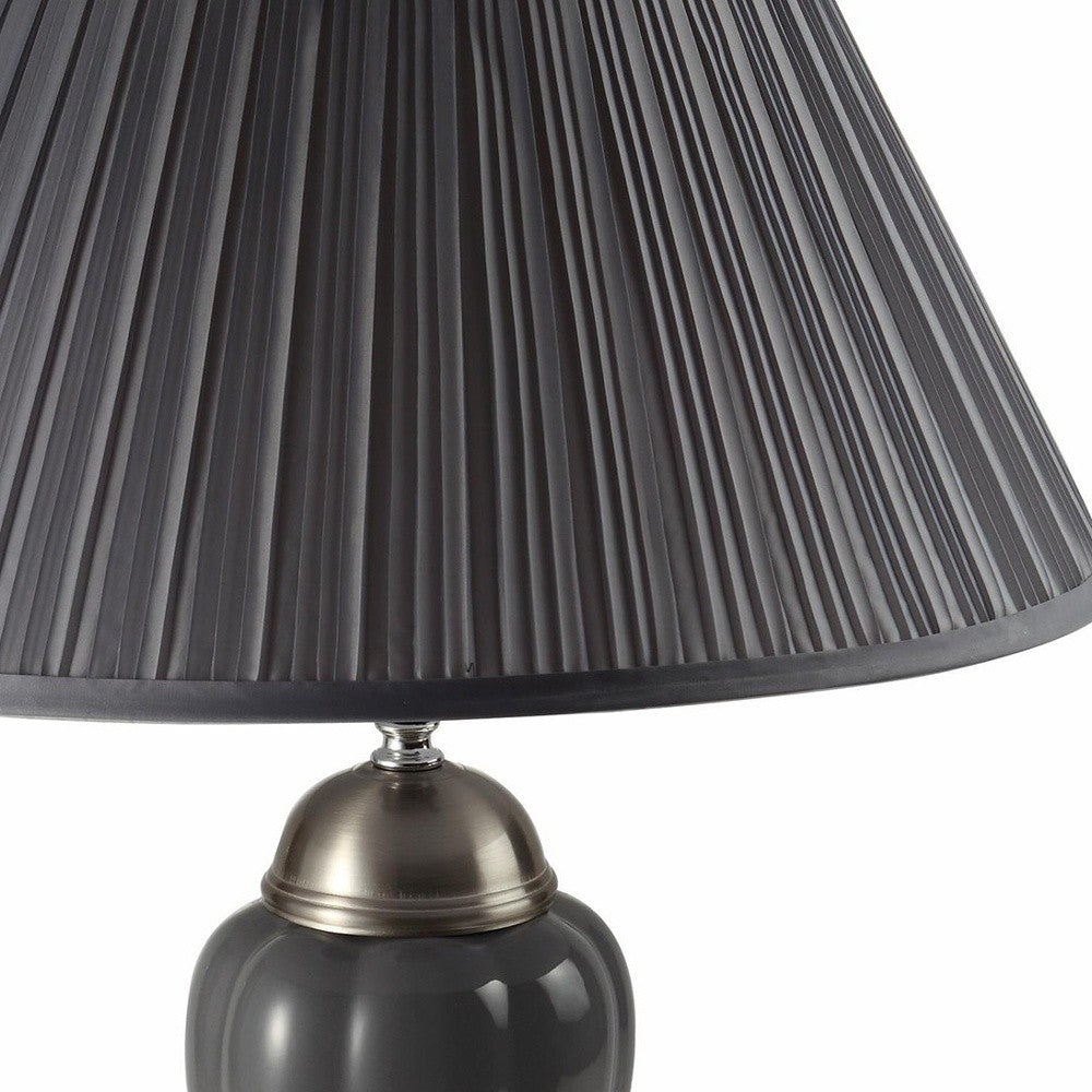 HomeRoots 27" Silver and Dark Gray Table Lamp with Dark Gray Shade