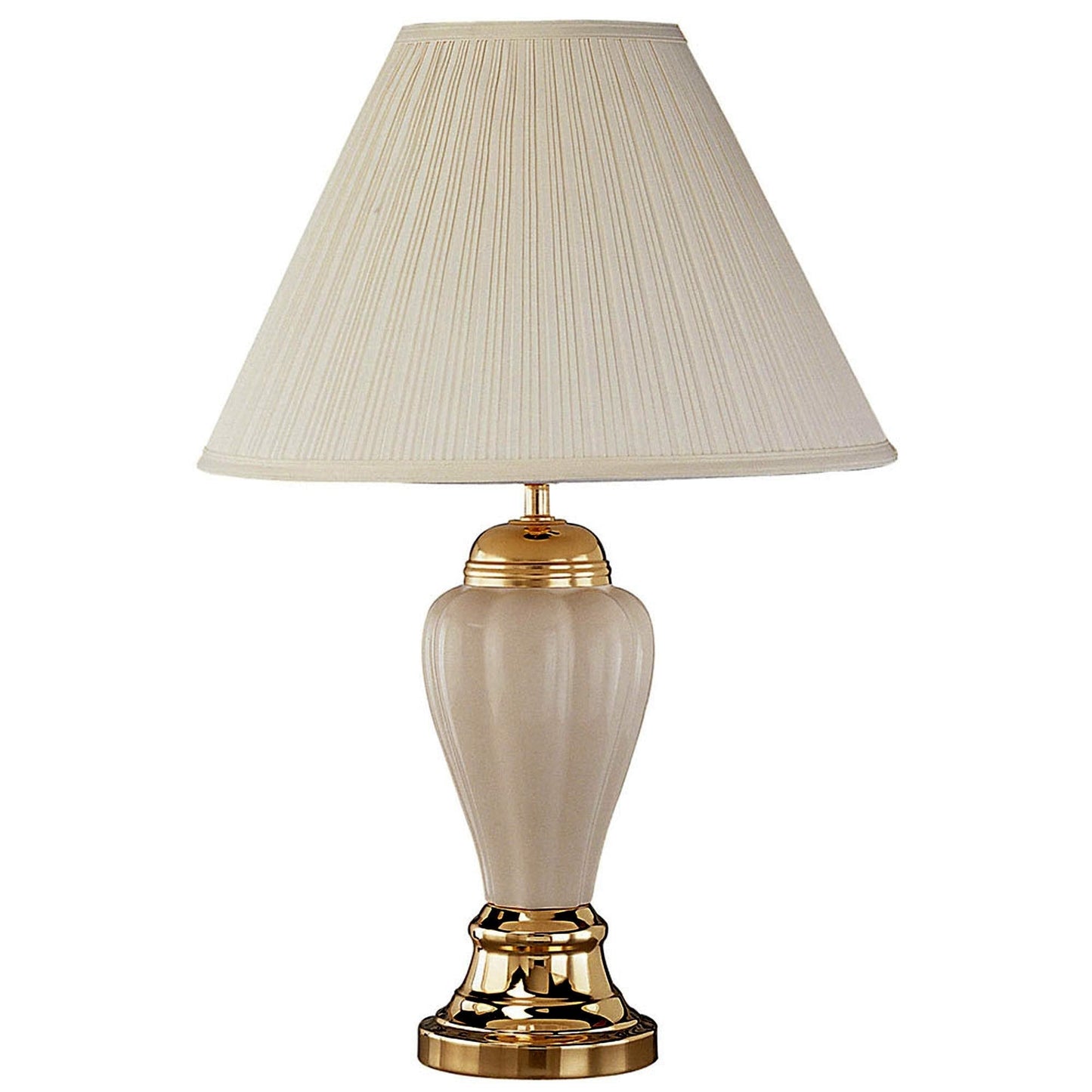 HomeRoots 27" Table Lamp With Pleated White Shade in Gold and Ivory Finish