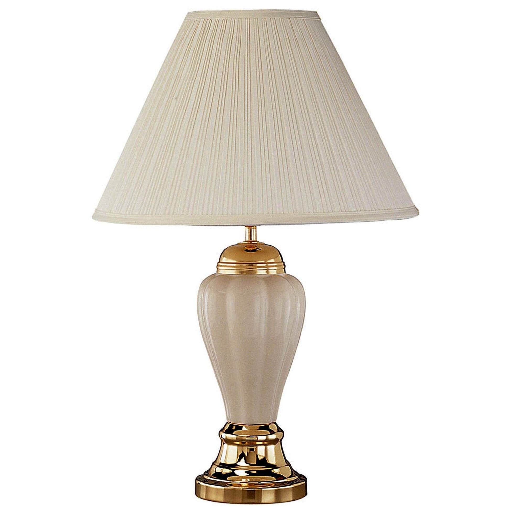 HomeRoots 27" Table Lamp With Pleated White Shade in Gold and Ivory Finish
