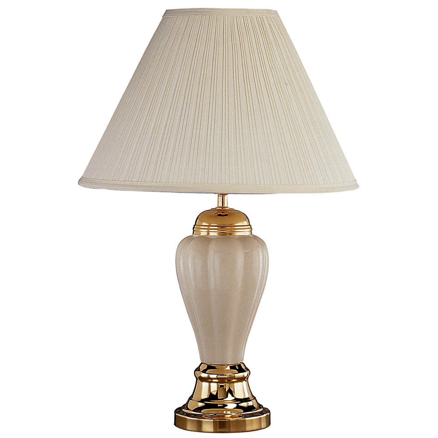 HomeRoots 27" Table Lamp With Pleated White Shade in Gold and Ivory Finish