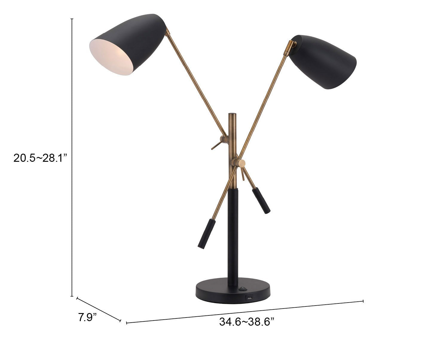 HomeRoots 28" Adjustable Table Lamp With Black and Gold Finish