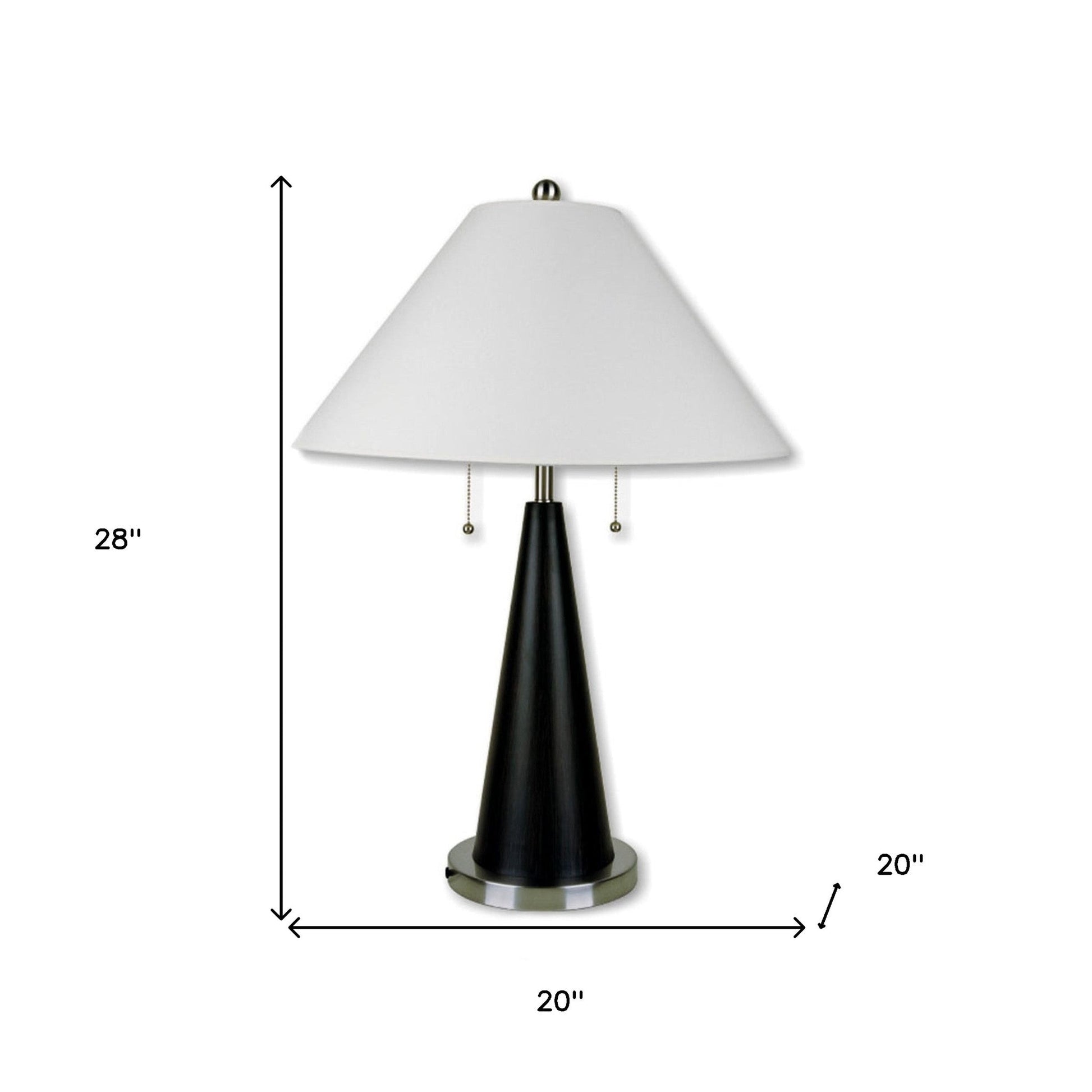 HomeRoots 28" Bedside Table Lamp With White Shade and Black Metal Finish