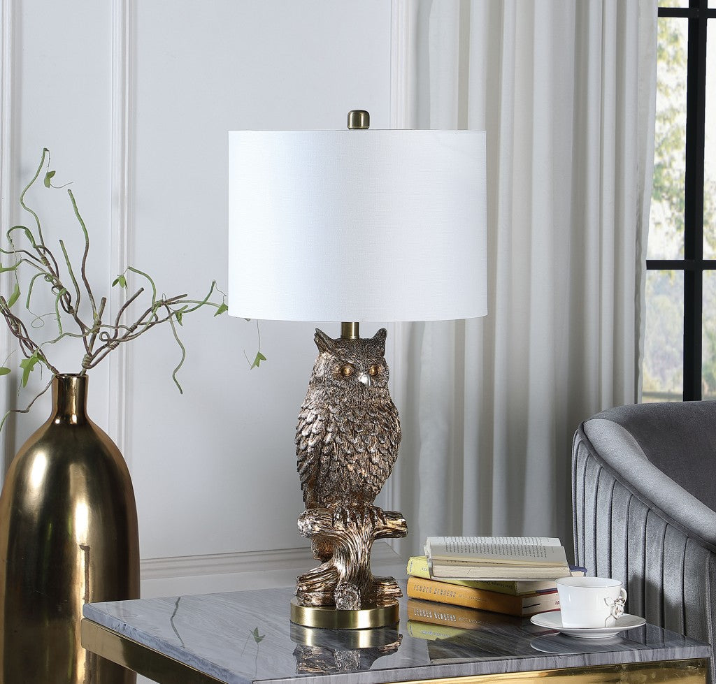 HomeRoots 28” Resin Owl Desk Lamp With Antiqued Silver Finish