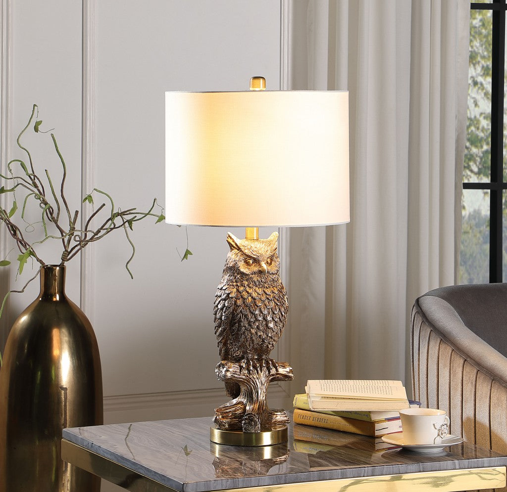 HomeRoots 28” Resin Owl Desk Lamp With Antiqued Silver Finish