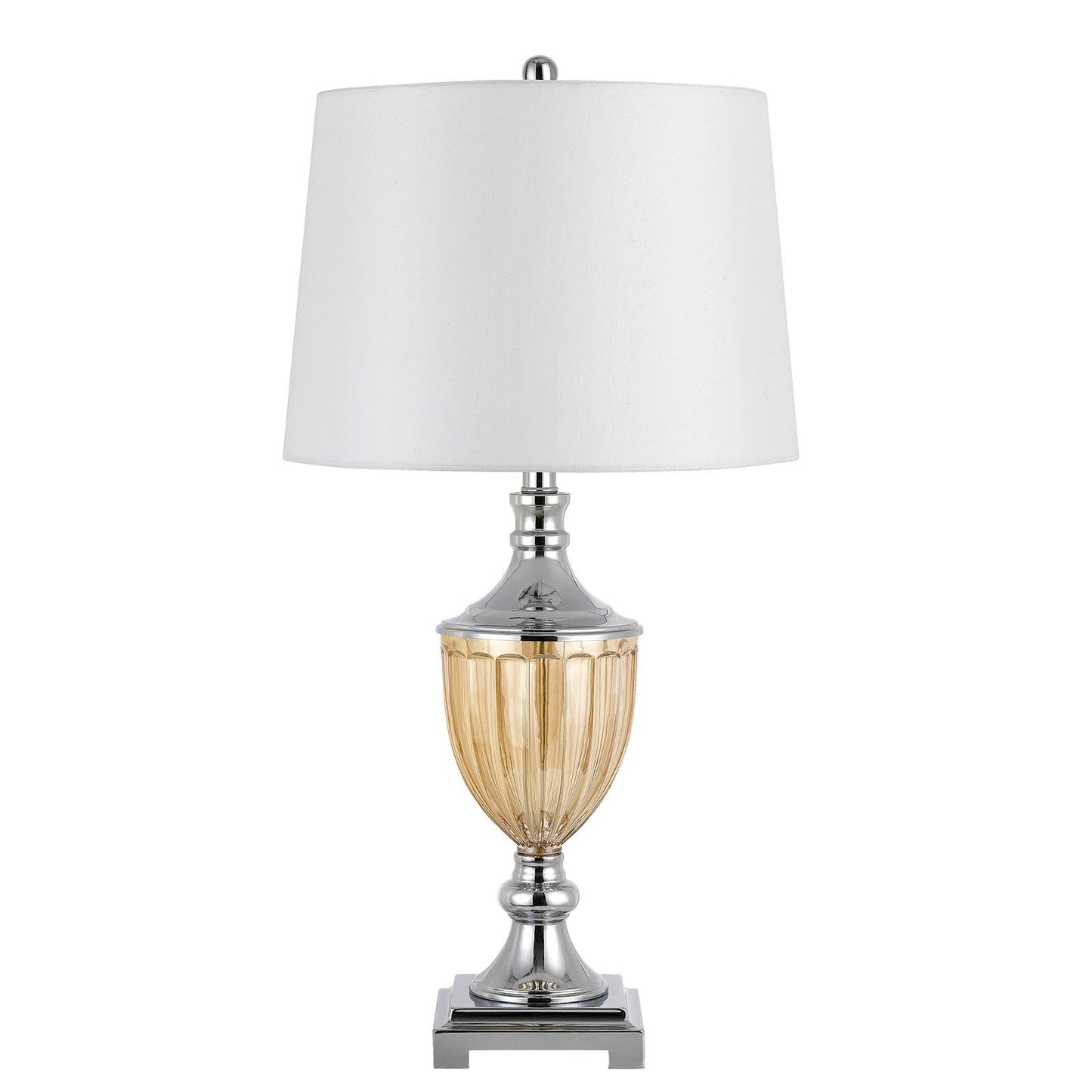 HomeRoots 29” Amber Glass And Silver Table Lamp in Set of Two