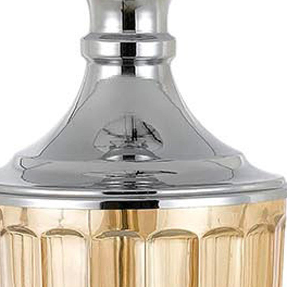 HomeRoots 29” Amber Glass And Silver Table Lamp in Set of Two