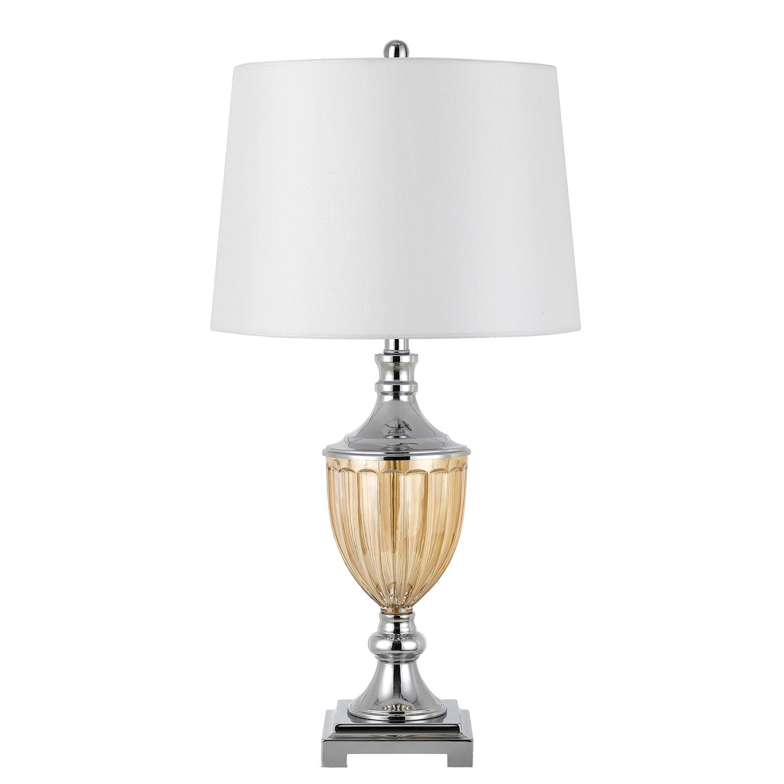 HomeRoots 29” Amber Glass And Silver Table Lamp in Set of Two