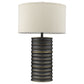 HomeRoots 29" Ceramic Column Table Lamp With Off White Drum Shade in Black Finish