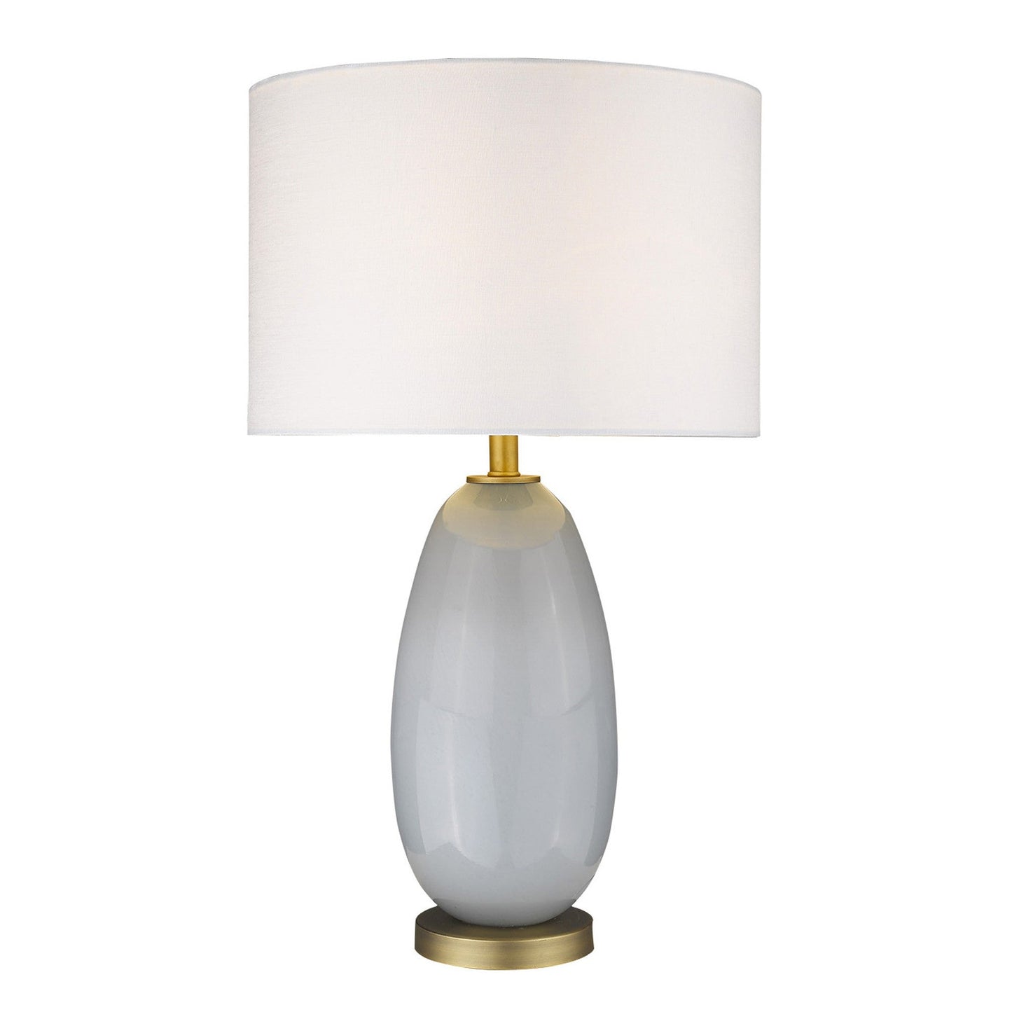 HomeRoots 29" Column Table Lamp With White Drum Shade in Brass Metal Finish